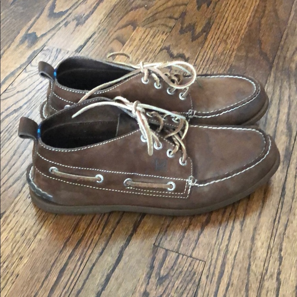 Brown Leather Spider boat shoes by Jcrew